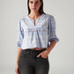 Women's Checkered Light Blue V-Neck Top - Styleshot View