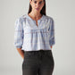 Women's Checkered Light Blue V-Neck Top - Front View