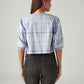 Women's Checkered Light Blue V-Neck Top - Back View
