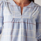 Women's Checkered Light Blue V-Neck Top - Detail View