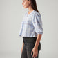 Women's Checkered Light Blue V-Neck Top - Side View