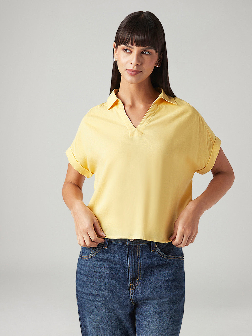 Women's Solid Relaxed Fit Linen Top - Styleshot View