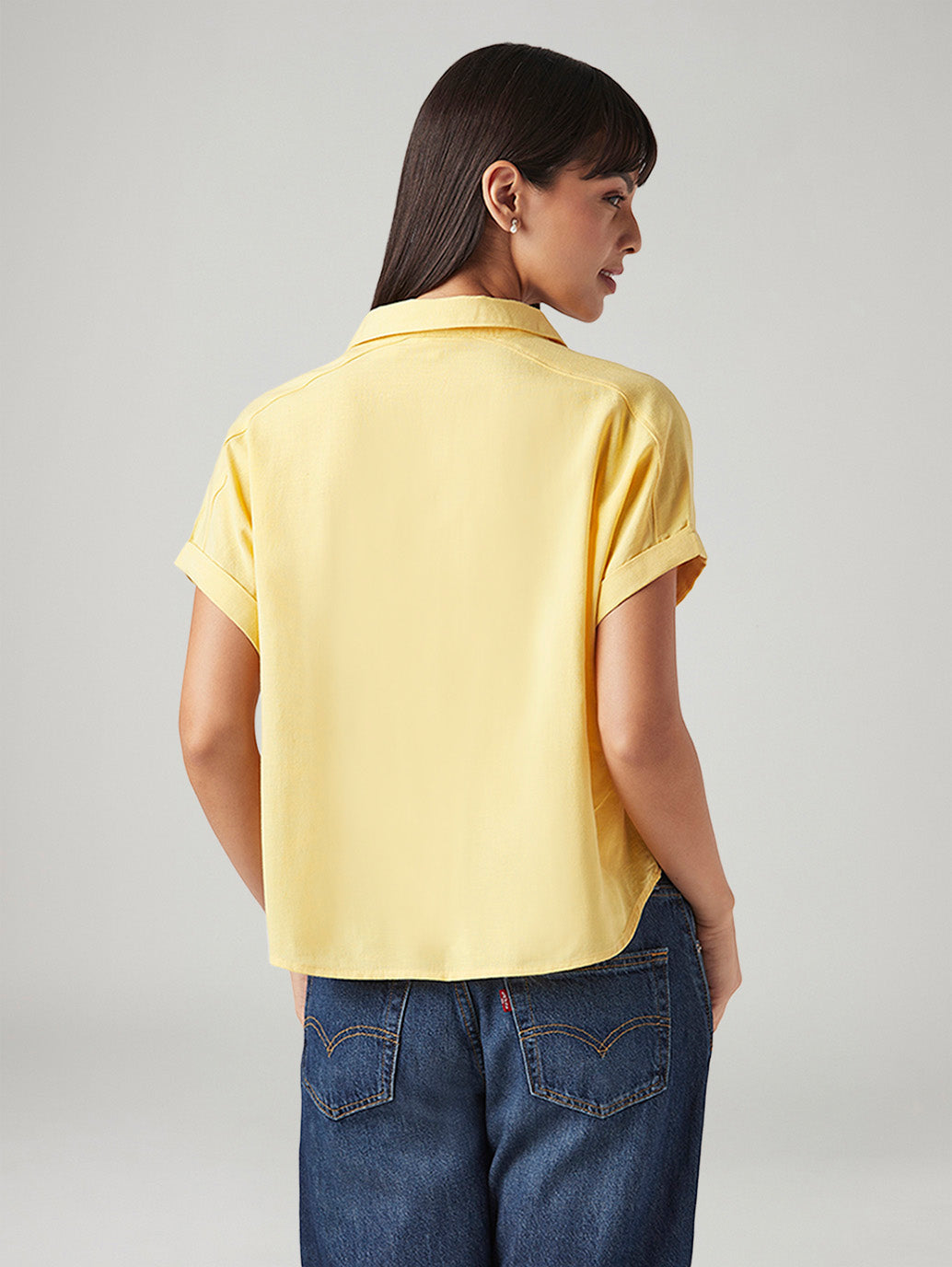 Women's Solid Relaxed Fit Linen Top - Back View
