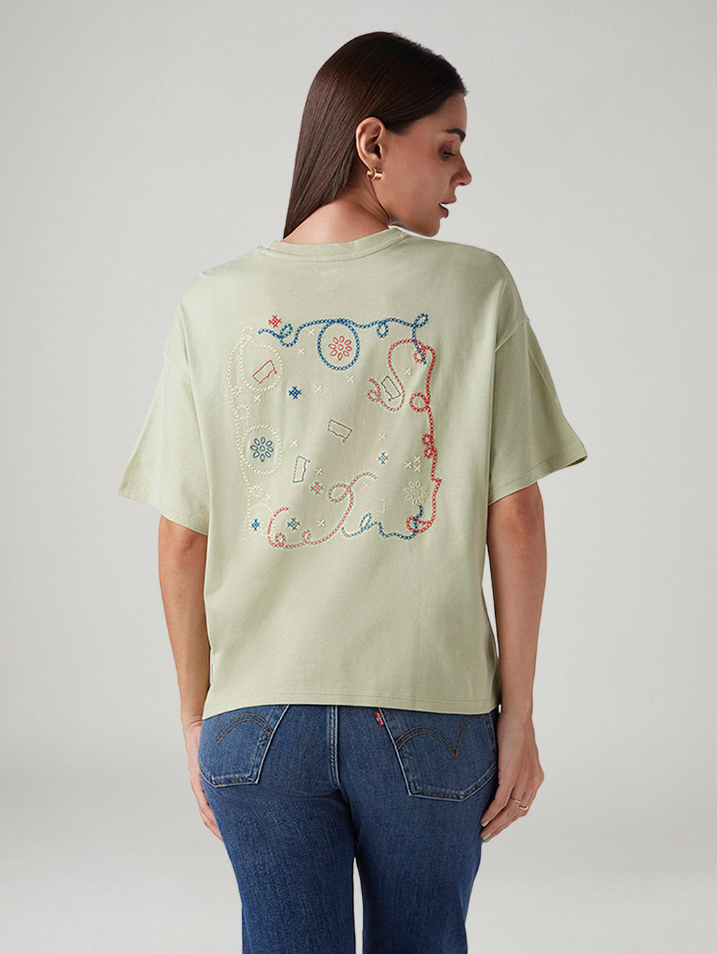 Women's Embroidered Relaxed Fit Oversize T-Shirt - Back View