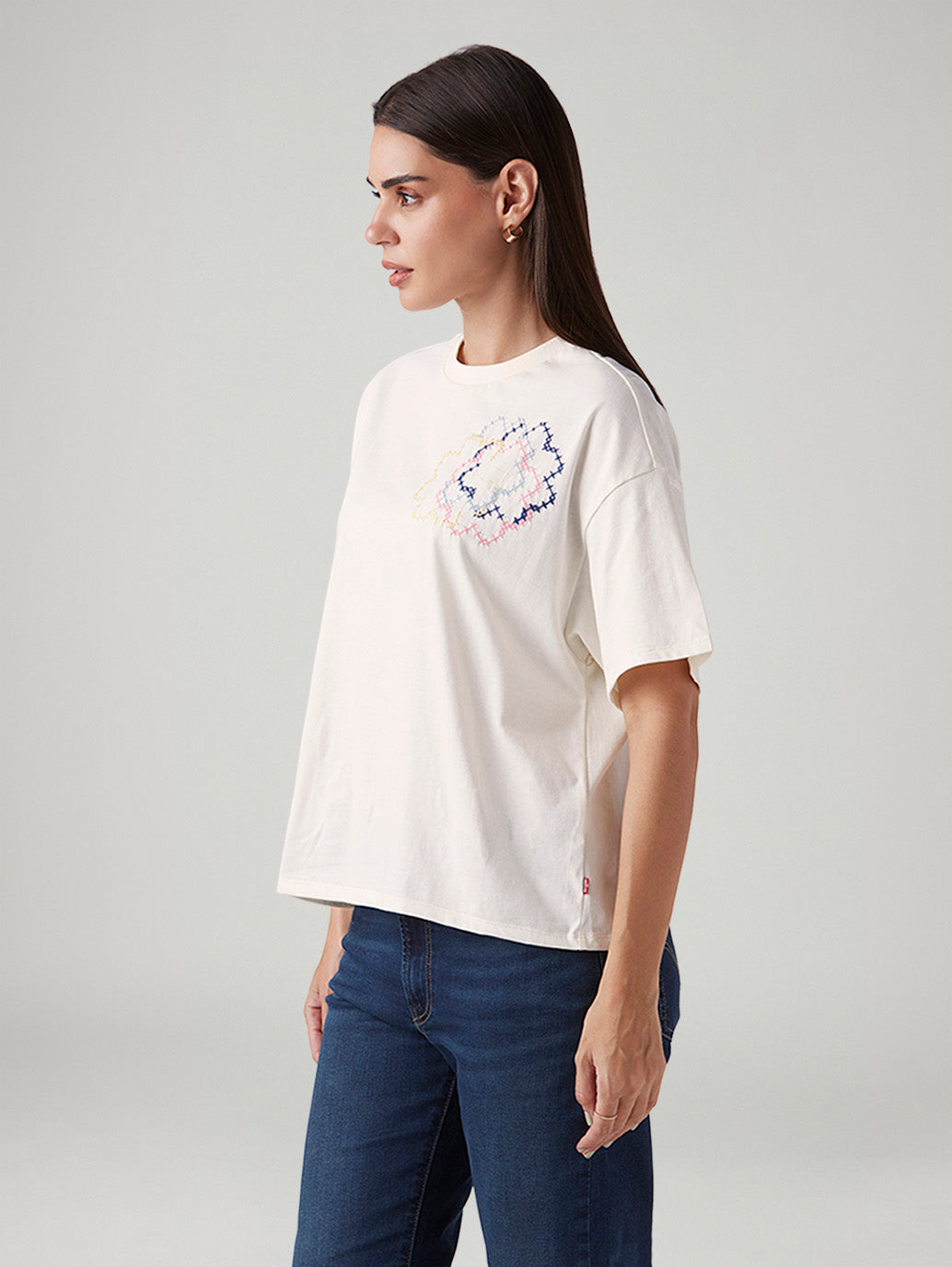 Women's Embroidered Relaxed Fit Oversize T-Shirt - Side View