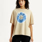 Women's Graphic Print Beige Relaxed Fit T-shirt - Front View