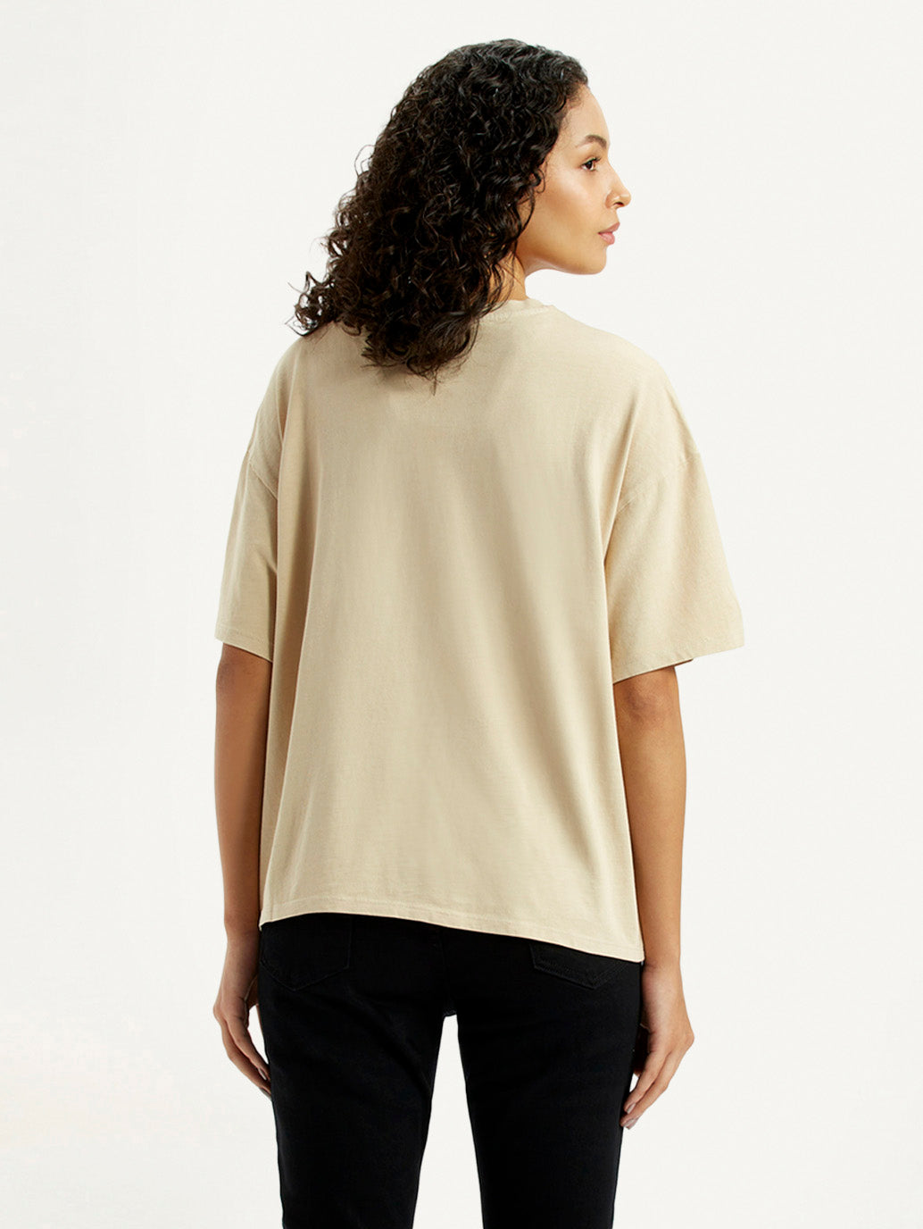Women's Graphic Print Beige Relaxed Fit T-shirt - Back View