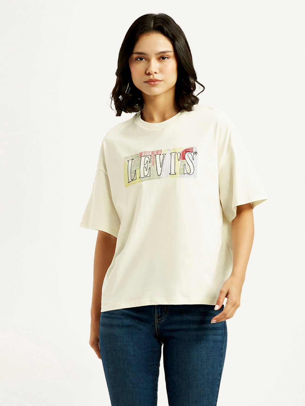 Women's Brand Logo Relaxed Fit T-shirt - Front View
