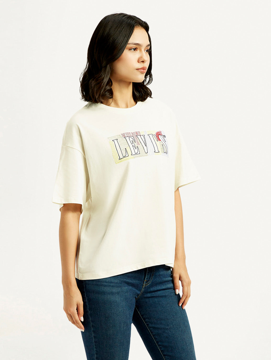 Women's Brand Logo Relaxed Fit T-shirt - Side View