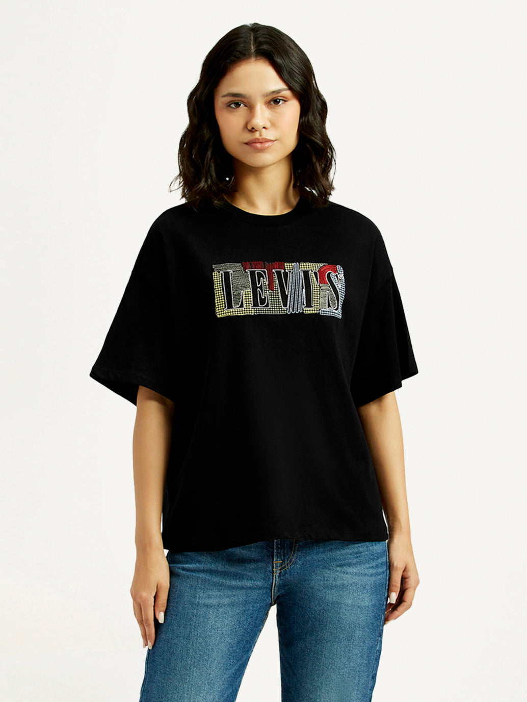 Women's Brand Logo Relaxed Fit T-shirt - Front View