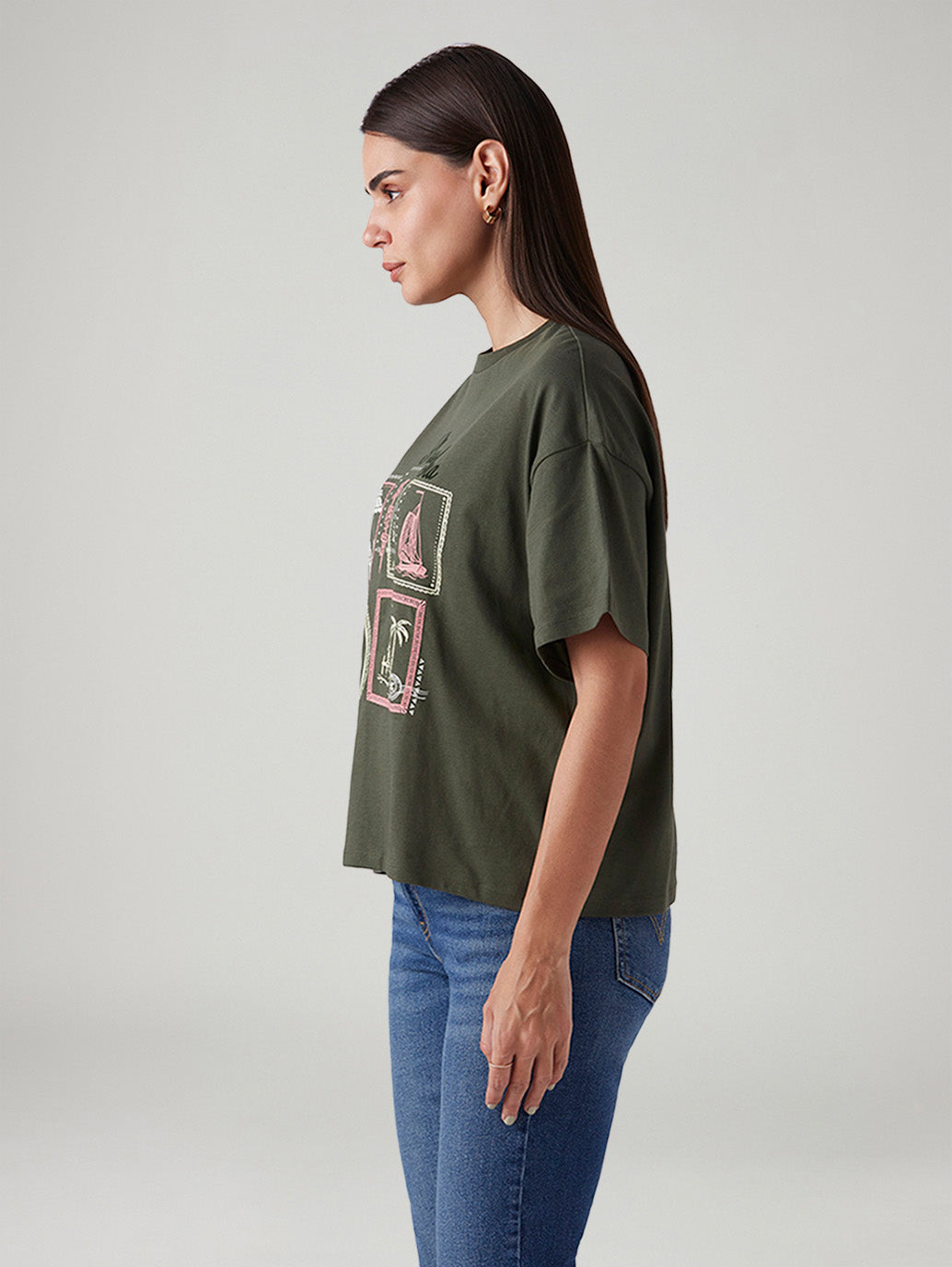 Women's Graphic Print Relaxed Fit Oversized T-Shirt - Side View