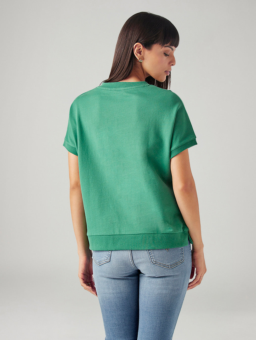 Women's Solid Relaxed Fit T-Shirt - Back View