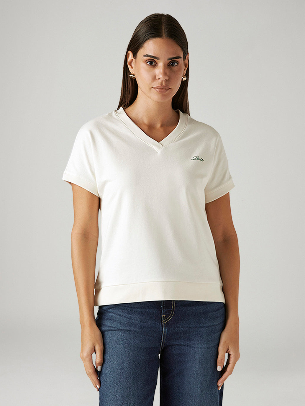 Women's Solid White Relaxed Fit T-shirt - Front View