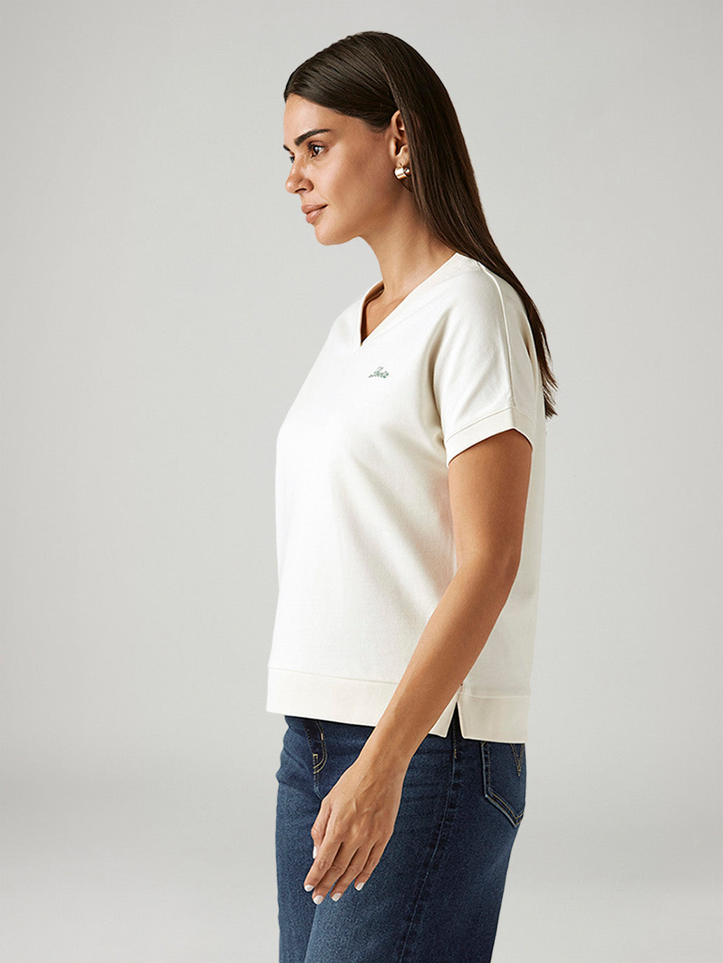 Women's Solid White Relaxed Fit T-shirt - Side View
