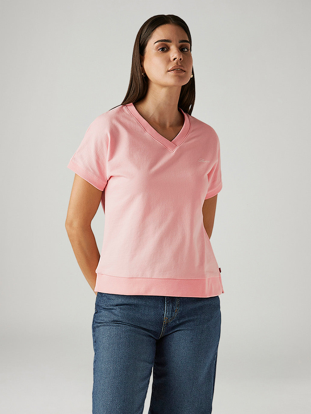 Women's Solid Light Pink Relaxed Fit T-shirt - Styleshot View
