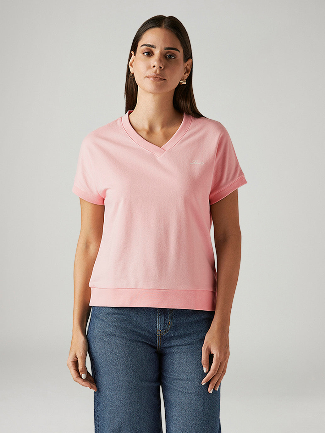 Women's Solid Light Pink Relaxed Fit T-shirt