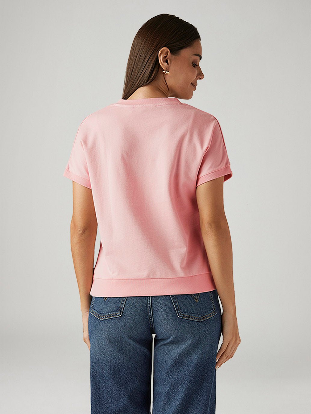 Women's Solid Light Pink Relaxed Fit T-shirt - Back View