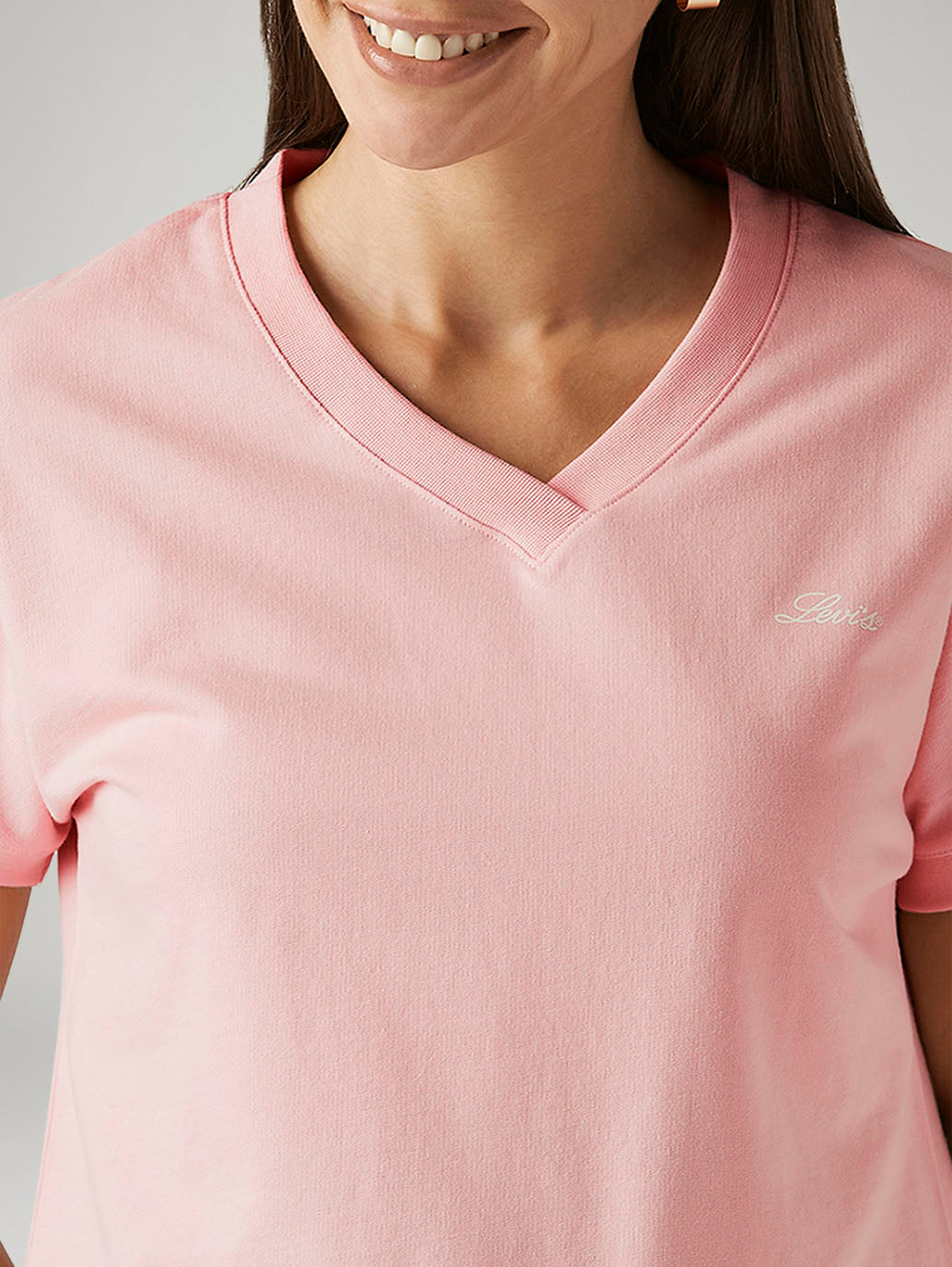 Women's Solid Light Pink Relaxed Fit T-shirt - Detail View