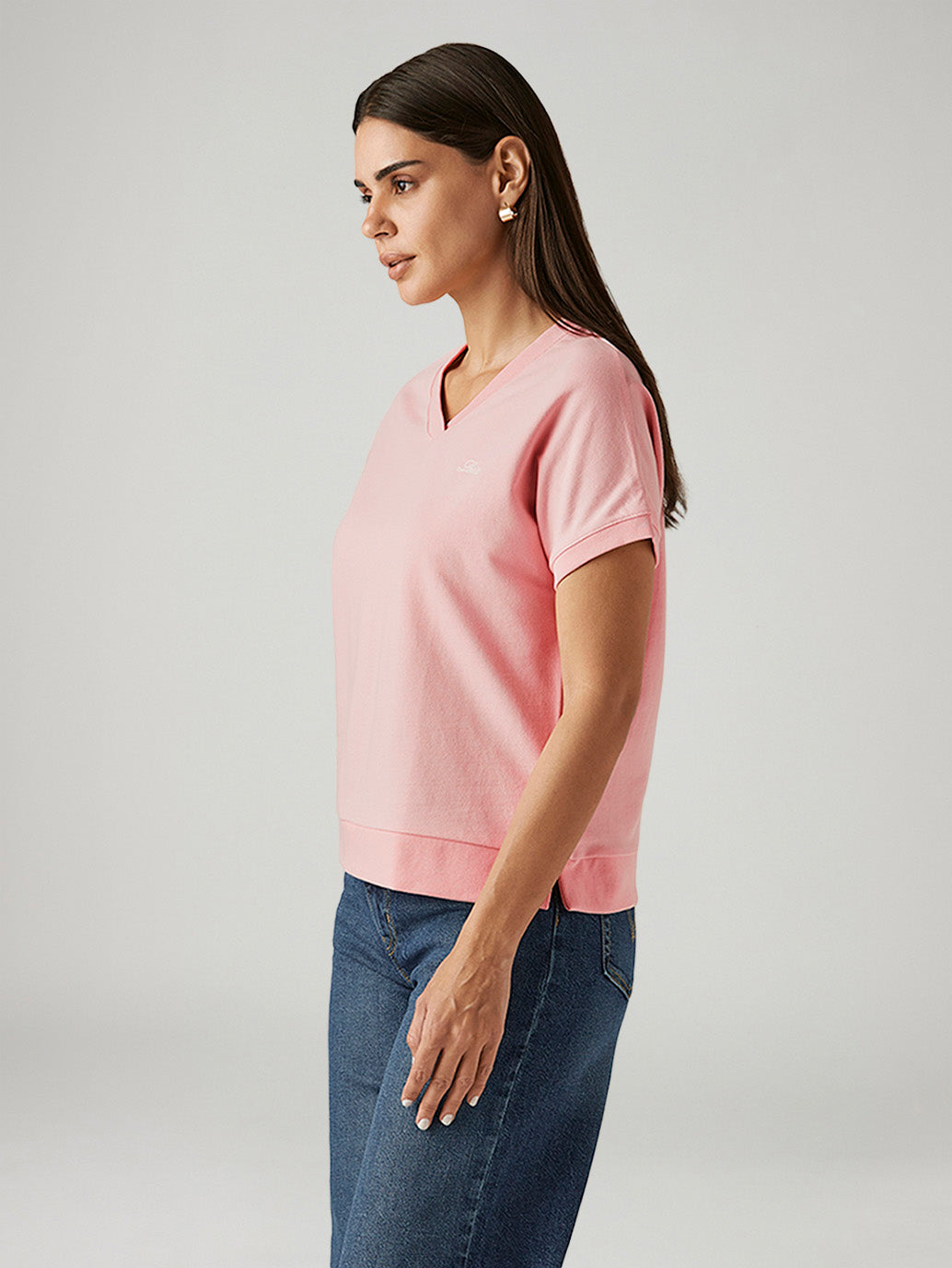 Women's Solid Light Pink Relaxed Fit T-shirt - Side View