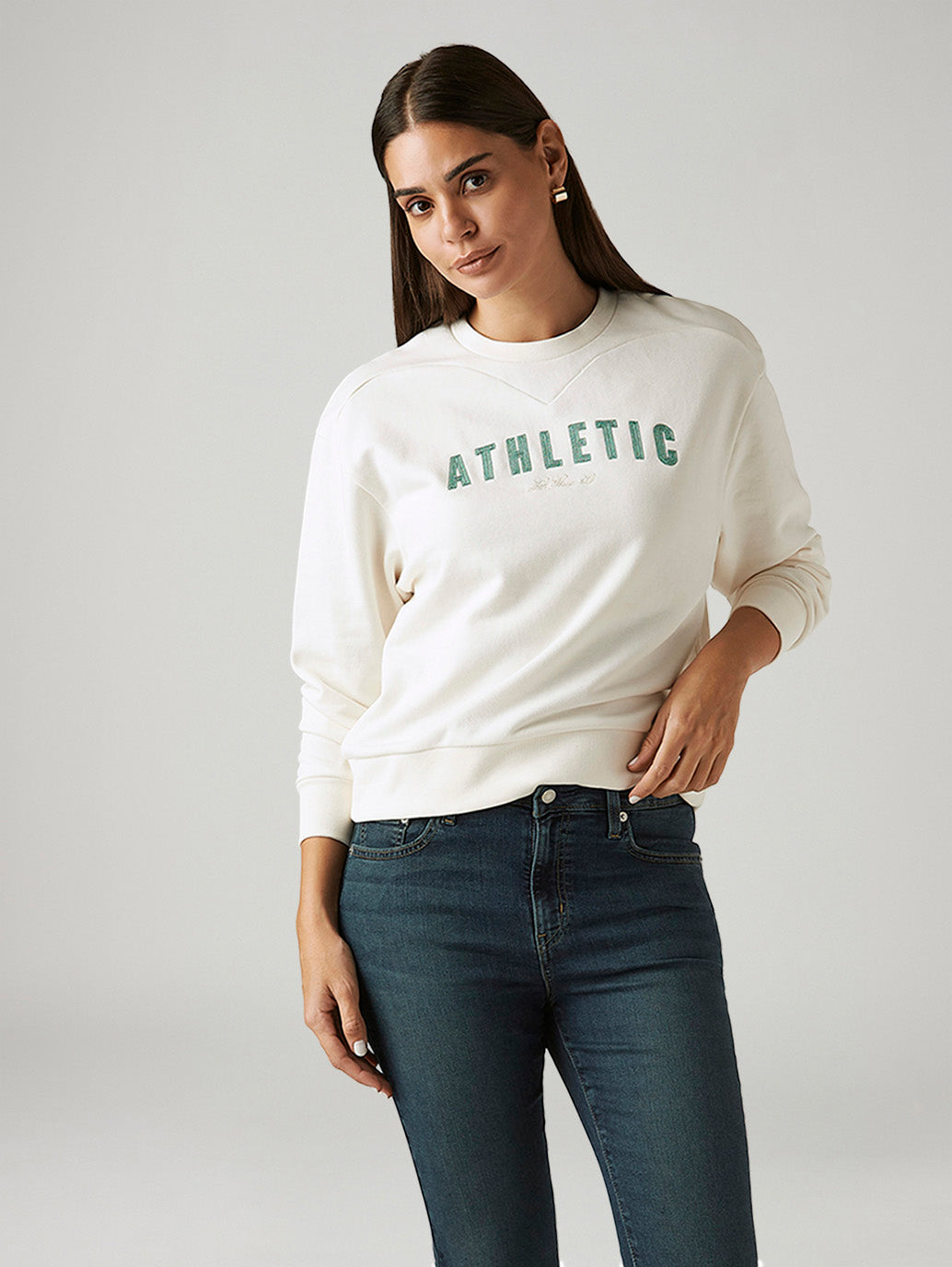 Women's Typography White Crew Neck Sweatshirt - Styleshot View