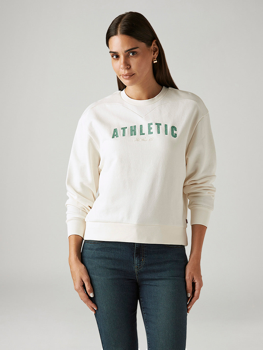 Women's Typography White Crew Neck Sweatshirt - Front View