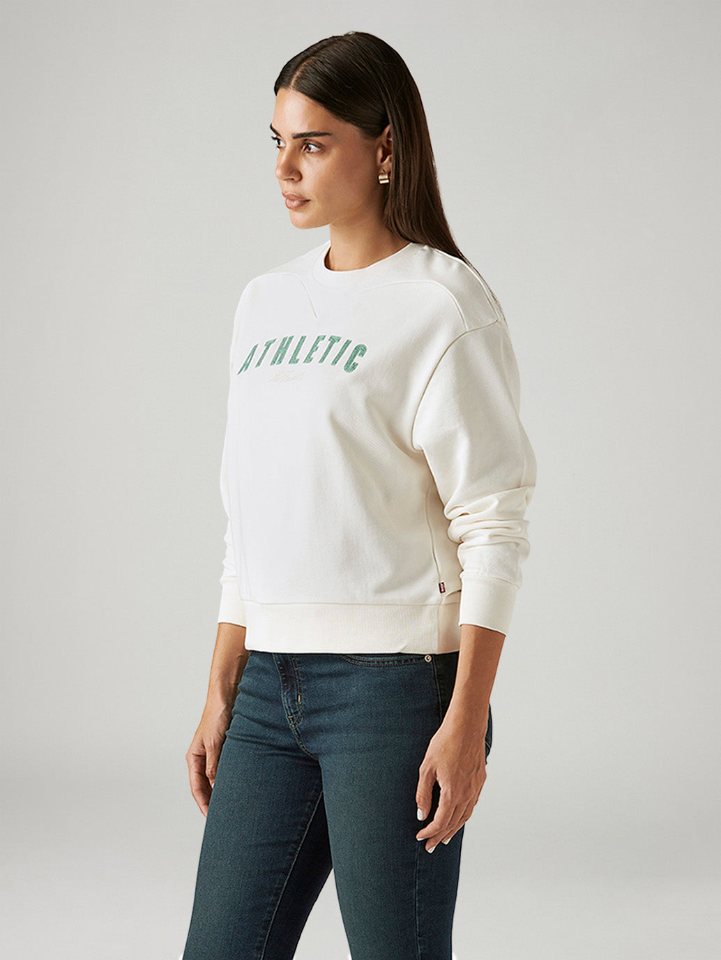 Women's Typography White Crew Neck Sweatshirt - Side View
