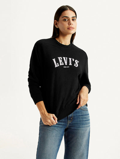 Women's Brand Logo Black Crew Neck Sweatshirt