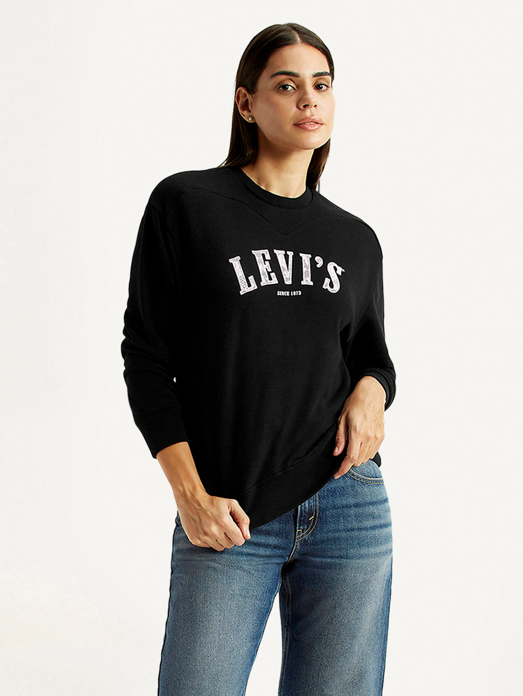Women's Brand Logo Black Crew Neck Sweatshirt