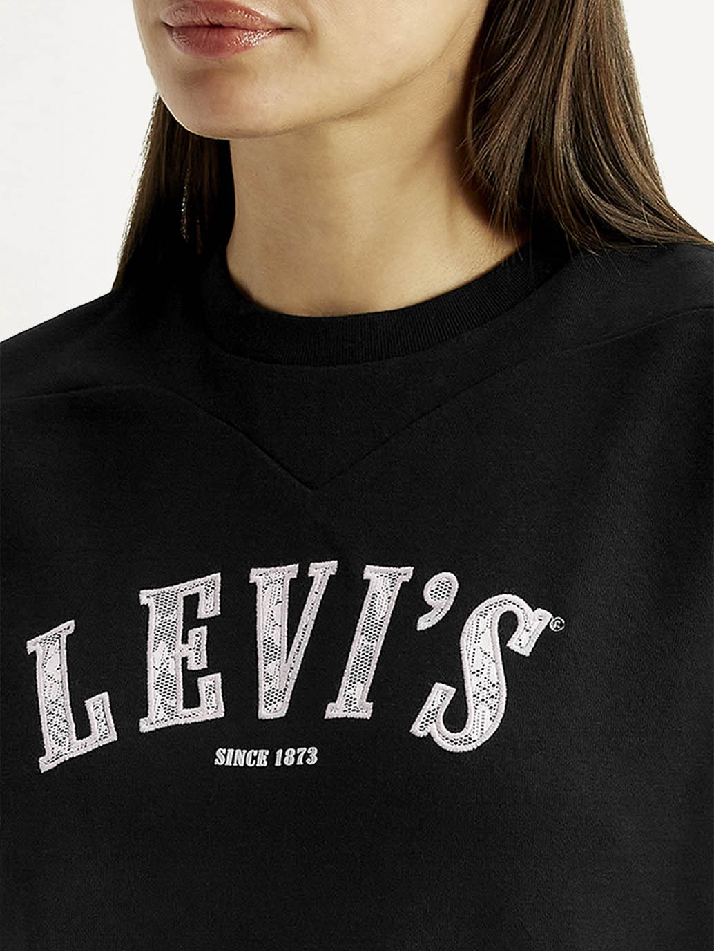 Women's Brand Logo Black Crew Neck Sweatshirt - Detail View