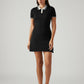 Women's Solid Black Polo Collar Dress - Front View
