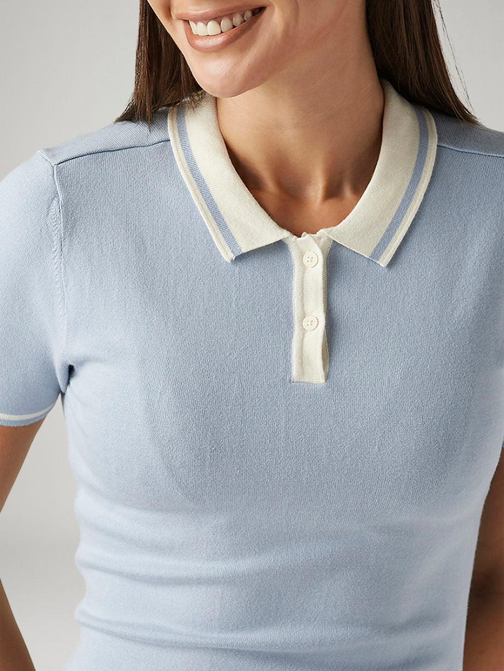 Women's Solid Light Blue Polo Collar Dress - Detail View