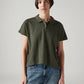 Women's Textured Olive Relaxed Fit Polo T-shirt - Front View