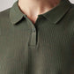 Women's Textured Olive Relaxed Fit Polo T-shirt - Detail View