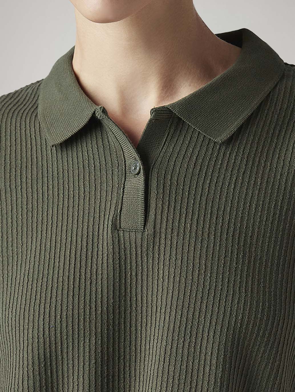 Women's Textured Olive Relaxed Fit T-shirt - Detail View