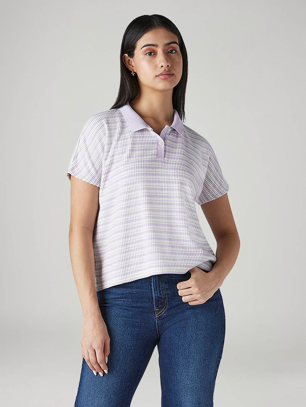 Women's Gingham Relaxed Fit Polo T-Shirt