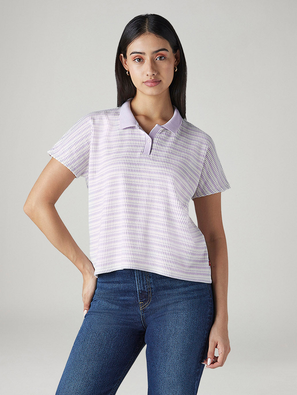 Women's Gingham Relaxed Fit Polo T-Shirt - 20 View