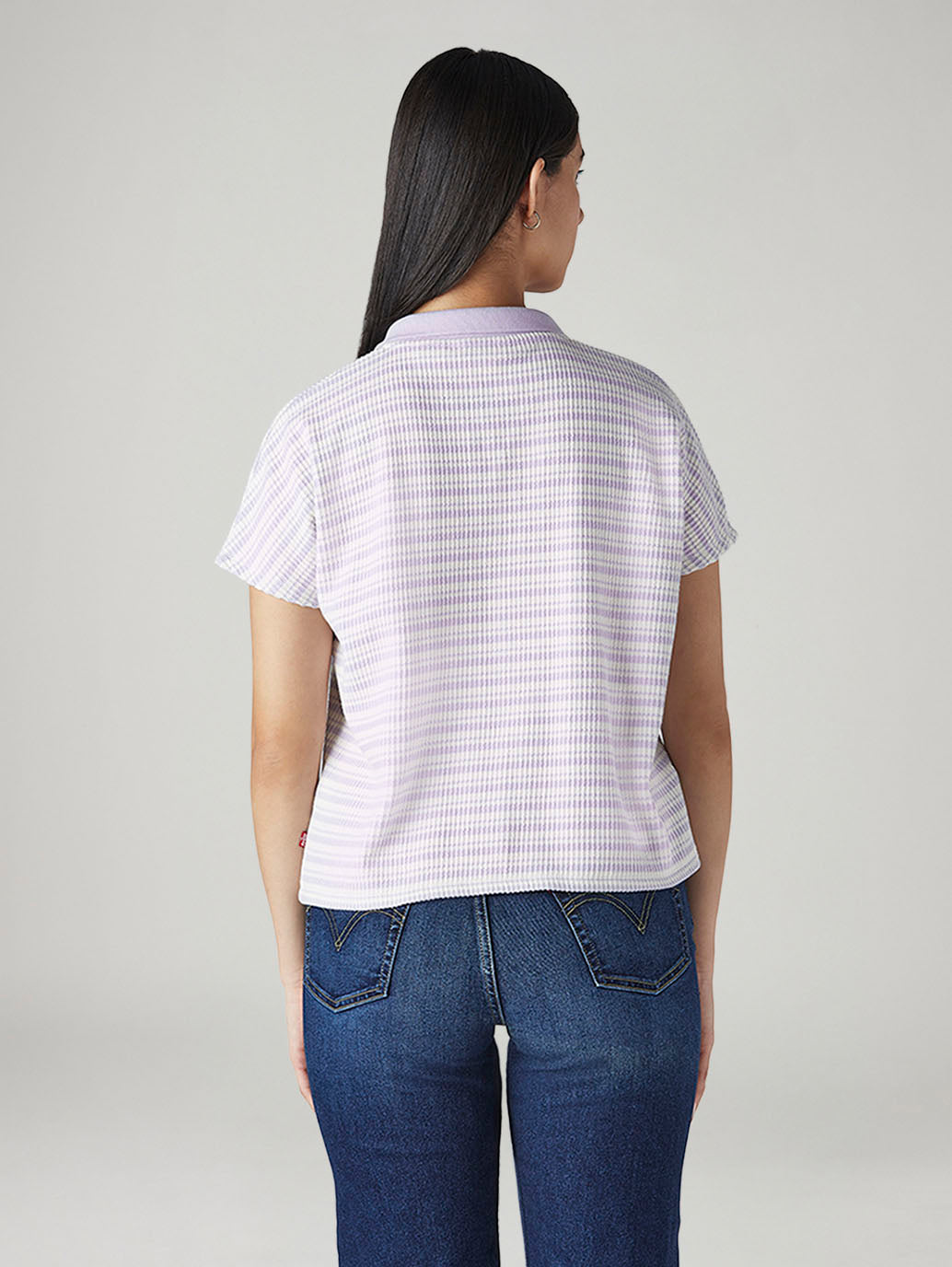 Women's Gingham Relaxed Fit Polo T-Shirt - 20 View