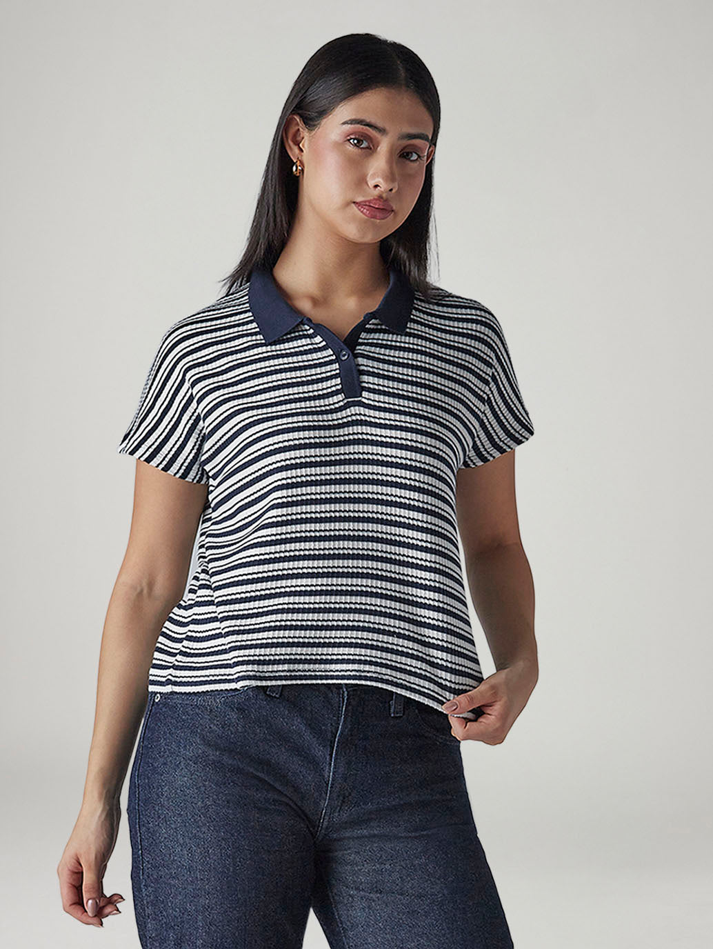 Women's Striped Navy Relaxed Fit T-shirt
