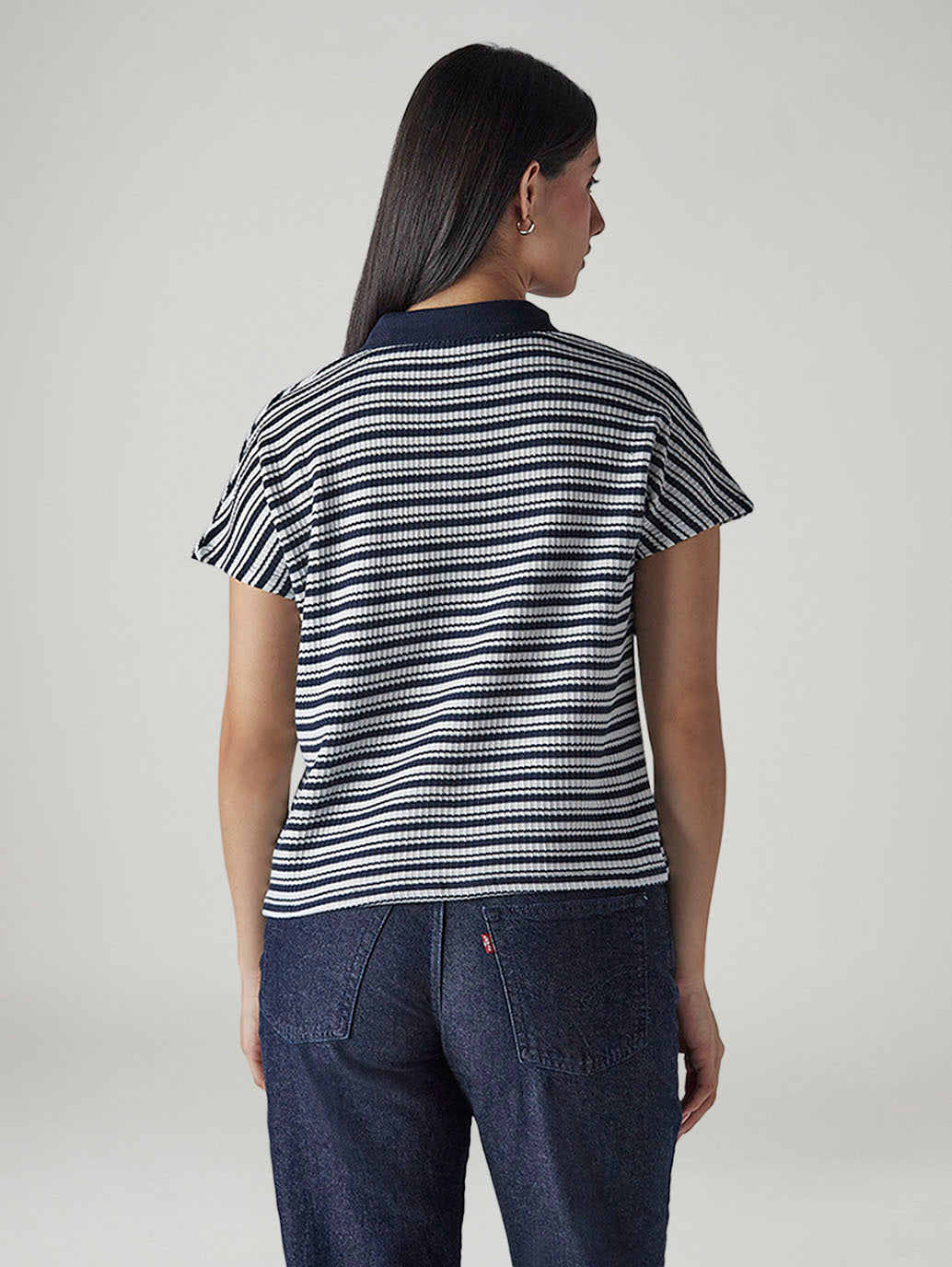 Women's Striped Navy Relaxed Fit T-shirt - 20 View