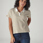 Women's Striped Beige Relaxed Fit Polo T-shirt - Styleshot View