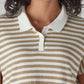 Women's Striped Beige Relaxed Fit Polo T-shirt - Detail View