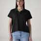 Women's Textured Black Relaxed Fit Polo T-shirt - Front View