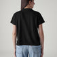 Women's Textured Black Relaxed Fit Polo T-shirt - Back View