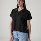 Women's Textured Black Relaxed Fit Polo T-shirt - Side View