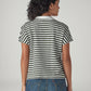 Women's Striped White Relaxed Fit Polo T-shirt - Back View