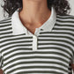 Women's Striped White Relaxed Fit Polo T-shirt - Detail View