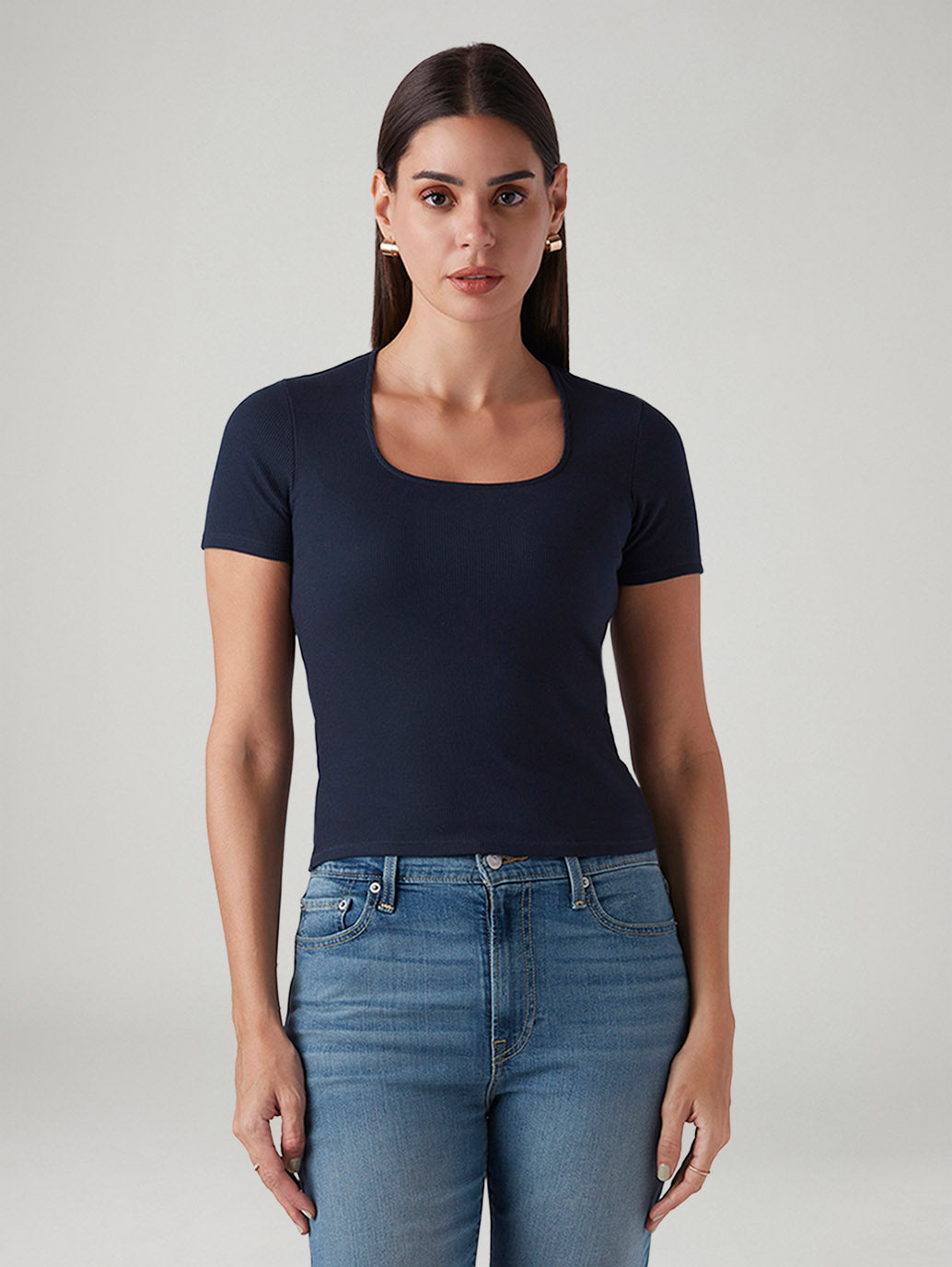 Women's Solid Slim Fit Ribbed Top - Front View
