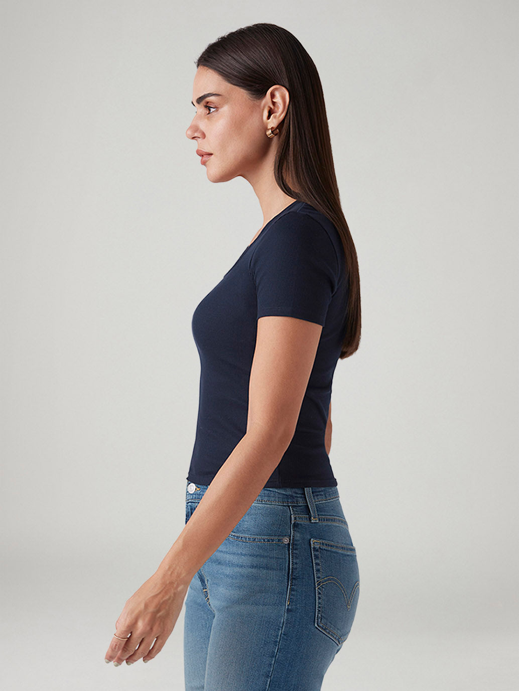 Women's Solid Slim Fit Ribbed Top - Side View
