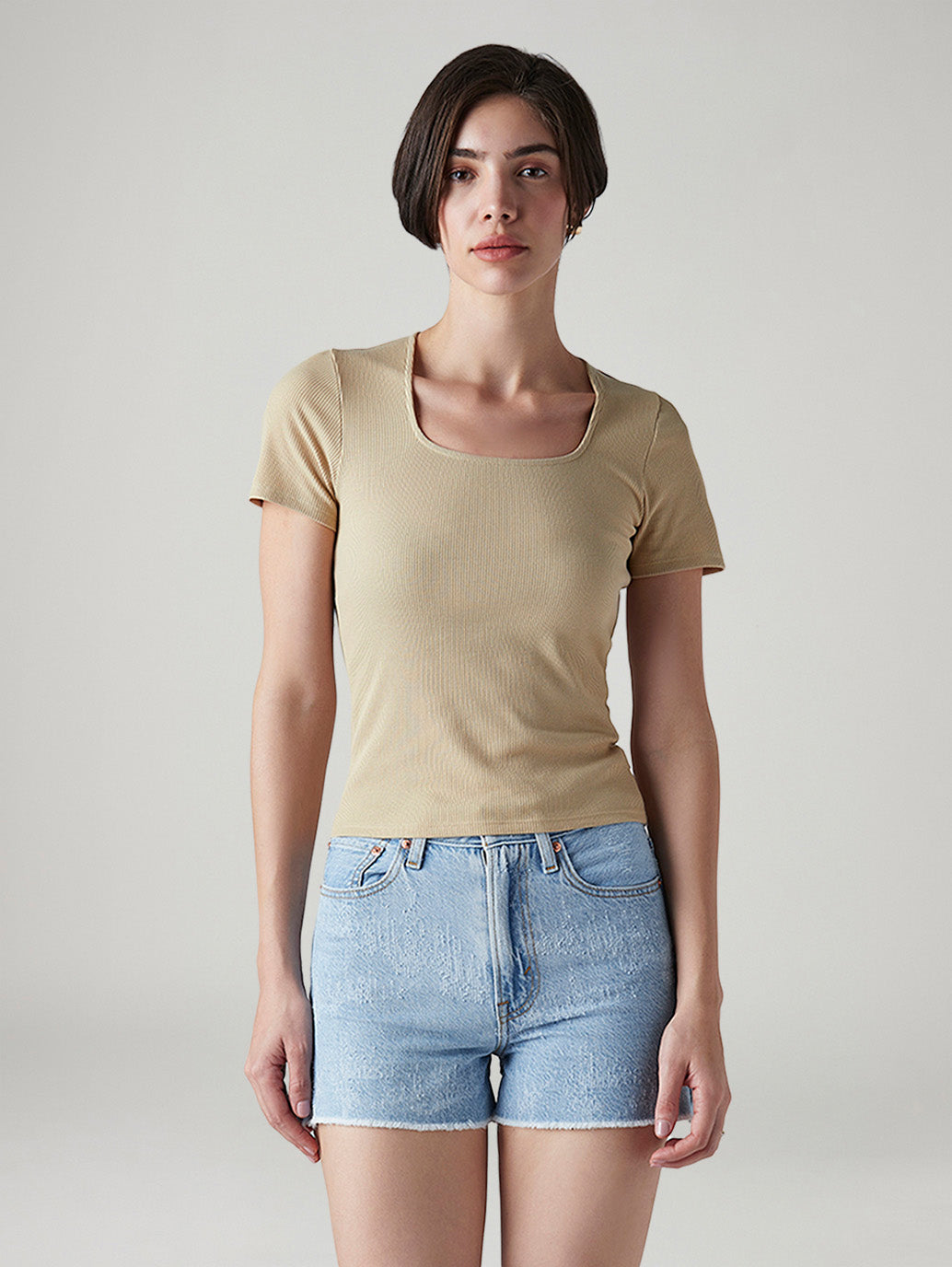 Women's Solid Slim Fit Ribbed Top - Front View