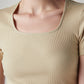 Women's Solid Slim Fit Ribbed Top - Detail View